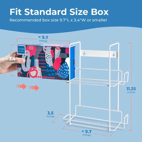 Vista 3 de FMP Brands Soporte doble para guantes para montaje en pared, soporte de caja de servilleta desechable, dispensador de metal duradero blanco
