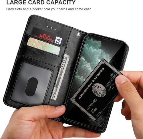 Vista 4 de Bocasal Funda tipo cartera compatible con iPhone 12 e iPhone 12 Pro con soporte para tarjetas de cuero PU magnética desmontable con soporte plegable