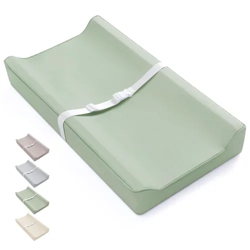 Vista 13 de Blissful Diary Cambiador de bebé de cuero vegano con cubierta de poliuretano impermeable y fácil de limpiar, tamaño aguacate, cómodo cambiador
