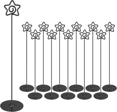 Vista 12 de Urban Deco Paquete de 16 soportes para números de mesa de 12 pulgadas, tarjeteros de metal para mesa, soportes para fotos para mesas, soporte