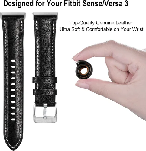 Vista 8 de Maledan Paquete de 2 cargadores y correas de cuero de grano negro compatibles con Fitbit Versa 3 y Fitbit Sense Smartwatch