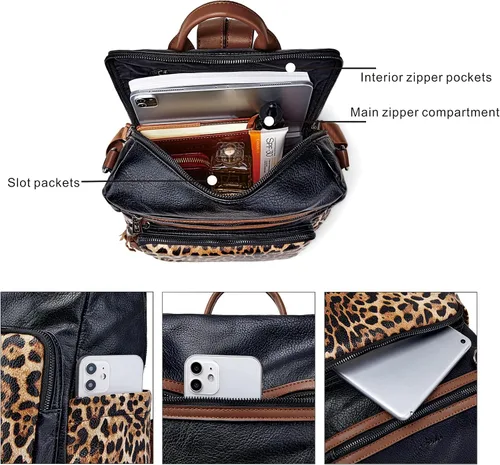 Vista 59 de OPAGE - Mochila de cuero para mujer, con borla de moda, bolso de hombro, mochila grande, bolsa de viaje, gris, L