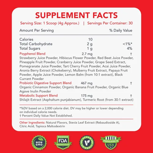 Vista 2 de KaraMD Revive Reds - Delicioso suplemento potenciador de energía de polifenoles, apto para veganos, sin gluten y sin OMG, superalimento en polvo