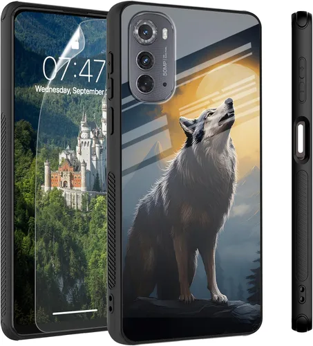 Vista 75 de Funda para Motorola Moto Edge 2022, cubierta trasera de vidrio templado con protector de pantalla, funda protectora a prueba de golpes para Motorola