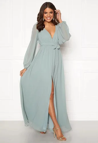 Vista 3 de SOLODISH Vestido de dama de honor de manga larga para mujer con abertura de gasa, vestido formal de noche