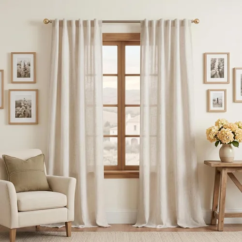 Vista 69 de MYSKY HOME Cortinas naturales de puerta francesa para ventana de puerta, 40 pulgadas de largo, cortas, semitransparentes, filtrantes de luz