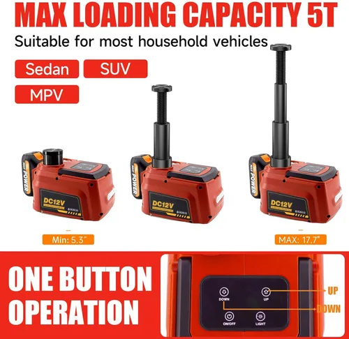 Vista 6 de E-HEELP Cordless Electric Floor Jack Kit 5 Ton with Remote, Wrench and LED Hydraulic Lifting for SUV and RV Tire Changes, Roadside Emergencies and