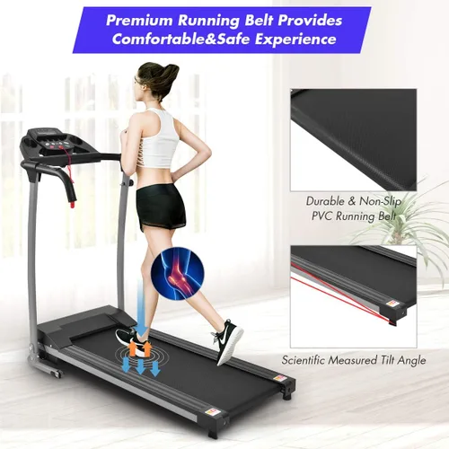 Vista 6 de GYMAX Cinta de correr plegable, cinta de correr portátil con 12 programas preestablecidos, monitor LCD, ruedas integradas y sensor de pulso, máquina