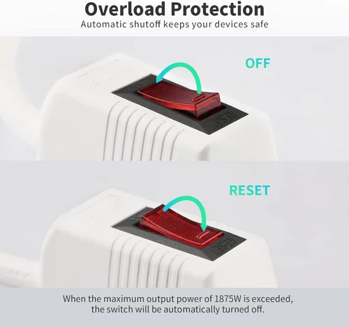 Vista 6 de Regleta protectora contra sobretensiones, paquete de 2 – 4 tomas de corriente y cable de extensión de 2 pies, 1875 W/15 A 90 julios, protección
