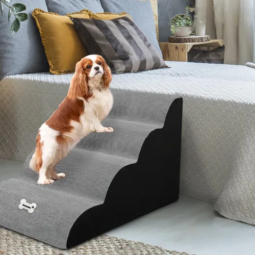 Vista 7 de Escaleras para perros, 4 escalones antideslizantes para mascotas, escalones para perros para sofá cama alta con funda lavable, rampas de esponja
