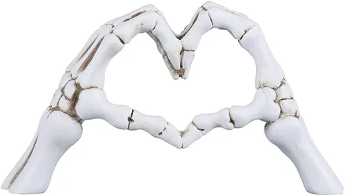 Vista 5 de RCFINE Estatuas de escritorio con forma de corazón, escultura de gesto de dedo, decoración de esqueleto, decoración de mano, corazón, estatuas