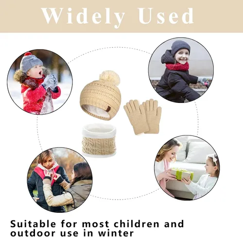 Vista 7 de Conjunto de gorro de invierno para niños, bufanda y guantes con forro polar para niñas de 1 a 5 años