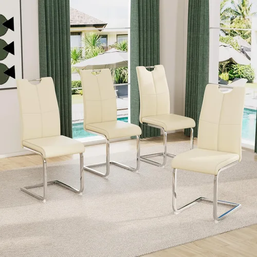 Vista 37 de Juego de sillas de comedor modernas (2 unidades) de piel sintética PU con respaldo alto tapizadas con patas doradas de metal para cocina y comedor