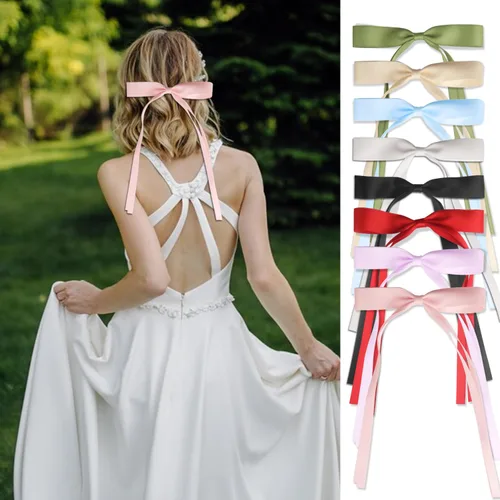 Vista 7 de Pinzas para el pelo con borlas y colas largas, bonitos pasadores de lazo, accesorios para el cabello para niñas y adolescentes, ideales para regalos