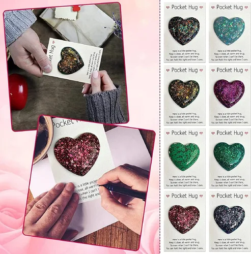 Vista 3 de Corazón de bolsillo con tarjetas de felicitación, mini decoración de bolsillo con corazón, lleva un mensaje conmovedor para abrazar a quien lo