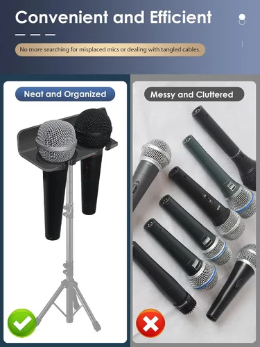 Vista 4 de Soporte de micrófono múltiple para pared (aluminio) para portátil dinámico con cable e inalámbrico, organizador de micrófono múltiple para soporte