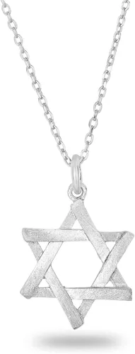 Vista 6 de Collar con colgante de estrella de David de plata de ley 925 mate con cepillo de 18 pulgadas Dorado