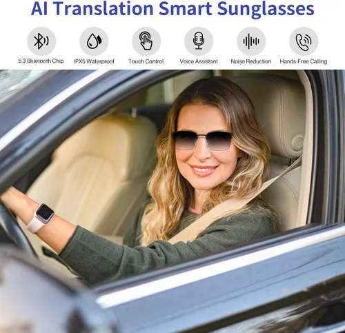 Vista 2 de Al - Lentes inteligentes para hombres y mujeres, lentes Bluetooth de traducción con 169 idiomas, lentes de cambio de color, traducción de fotos