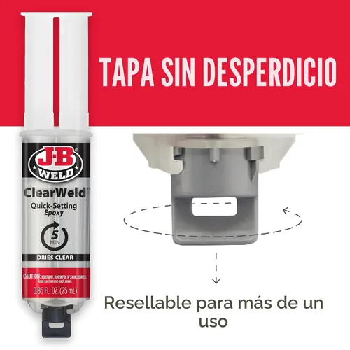 Vista 6 de J-B Weld 50112 ClearWeld Jeringa de Epoxi de Fraguado de 5 Minutos - Transparente - 25 ml, 25ml