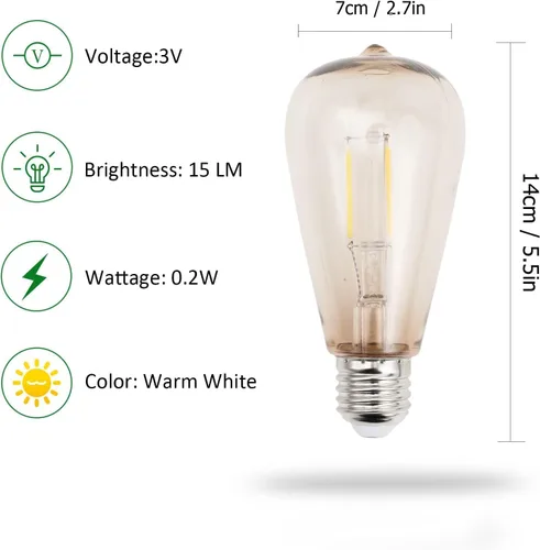 Vista 2 de Bombillas solares de granero, 2 piezas de repuesto de luces solares de granero, luz blanca cálida E26 Edison (blanco cálido, 0.2, vatios)