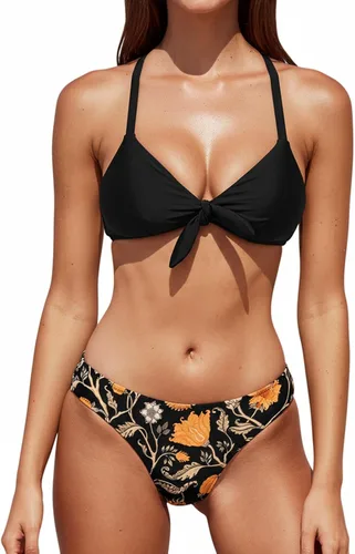 Vista 45 de CUPSHE - Conjunto de bikini de dos piezas para mujer, estampado floral y detalle de nudo de conejo