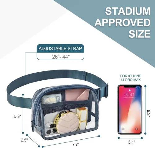 Vista 18 de Riñonera transparente para eventos de estadio, bolsa de cinturón transparente para mujeres y hombres, para conciertos, deportes, playa, senderismo