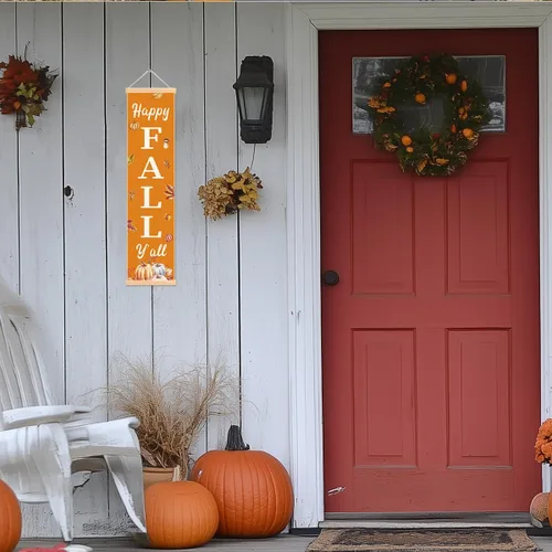 Vista 6 de Pancartas con texto en inglés «Happy Fall Y'all», pancarta de otoño para exteriores, decoración de cosecha de calabaza, decoraciones de Acción
