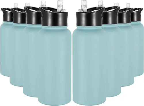 Vista 69 de Botella de agua aislada de 64 onzas con tapas de pajita y boquilla, jarra de agua de acero inoxidable de medio galón con mango de paracord, vacío