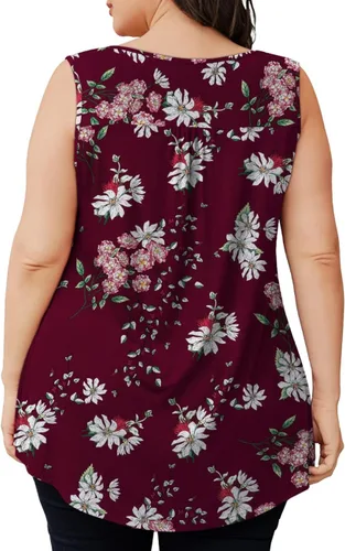 Vista 4 de Othyroce Blusa tipo túnica sin mangas para mujer, de talla grande, con estampado de verano, con botones