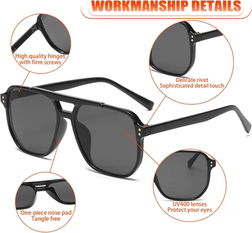 Vista 7 de Lentes de sol cuadrados vintage para mujeres y hombres, lentes retro de gran tamaño para aviadores, lentes de moda de los años 70