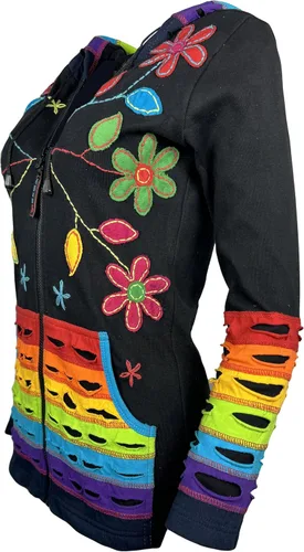 Vista 4 de Agan Traders Chaquetas bohemias con cremallera para mujer, con parches de teñido anudado, sudaderas ligeras con capucha para mujer 2025