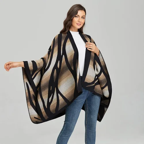 Vista 3 de Bakerdani Manta cruzada de invierno para mujer, poncho y chal