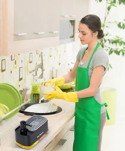 Vista 3 de Juego de dispensador de jabón para manos y platos para cocina, dispensador de jabón doble con soporte para esponja, dispensador de bomba de jabón 3