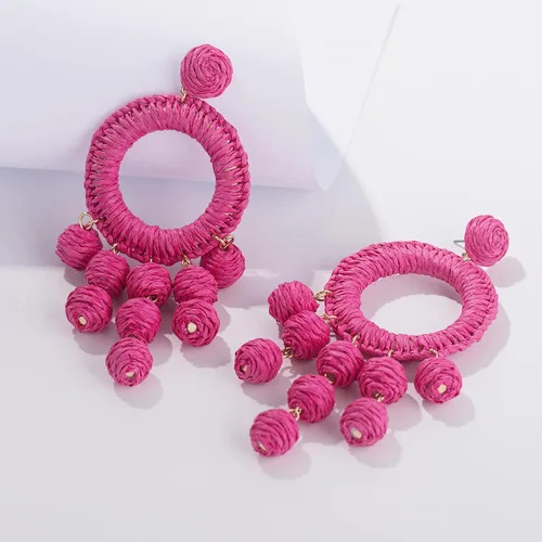 Vista 7 de Statement Raffia Earrings Boho Dangle Drop Earrings Cute Handmade Fashion Earring Summer Beach Jewelry for Women