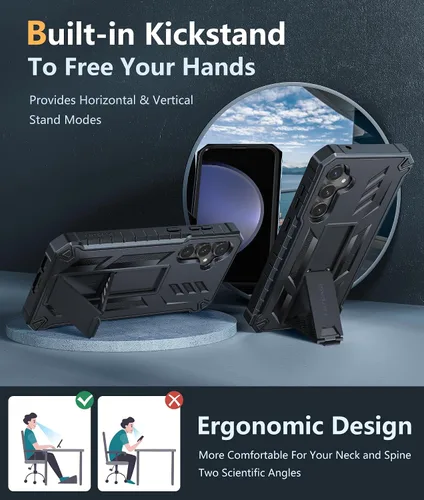 Vista 4 de FNTCASE para Samsung Galaxy S23-FE Funda: Funda protectora dura de grado militar con atril Protector de pantalla Funda protectora a prueba