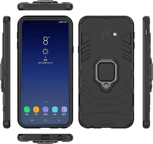 Vista 5 de Compatible con Galaxy J4+ (2018), soporte de anillo de metal, a prueba de golpes, parachoques duro (funciona con soporte magnético para automóvil)