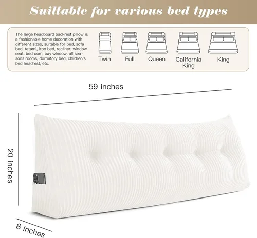 Vista 2 de Almohada Triangular Grande para Cabecera en Forma de Cuña para Descanso en Cama y Lectura; Almohada para el Respaldo con Soporte y Posicionamiento