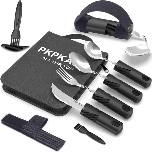 Vista 11 de Utensilios adaptativos para pacientes de Parkinson, personas mayores, utensilios pesados para temblores de mano, utensilios para comer para personas
