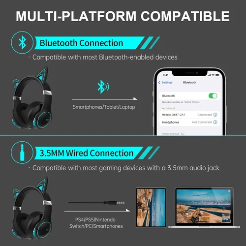 Vista 2 de Edifier G5BT CAT Auriculares inalámbricos con Bluetooth y cable para juegos con micrófono (negro)