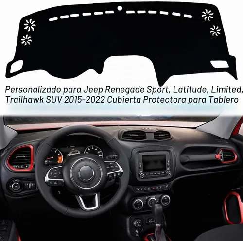 Vista 3 de Funda para salpicadero interior compatible con Jeep Renegade SUV Sport Latitude Limited Trailhawk 2015-2022 Protector de rayos UV (borde negro)
