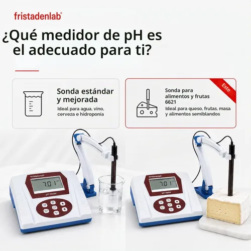 Vista 5 de Medidor de pH Fristaden Lab para alimentos y frutas, sonda 6621, tampones incluidos