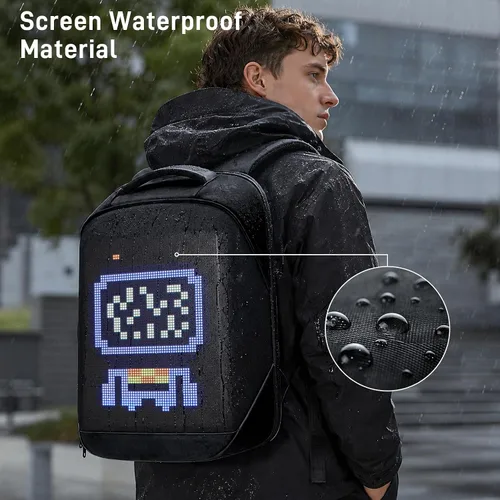 Vista 7 de Mochila para laptop con pantalla programable, mochila LED para laptop con control de aplicación, bolsa LED impermeable, viajes, mochila