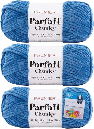 Vista 34 de Premier Yarns Parfait - Paquete de 3 unidades de felpilla gruesa de 3.5 onzas, peso supervoluminoso, paquete de 3 unidades con soportes para punto