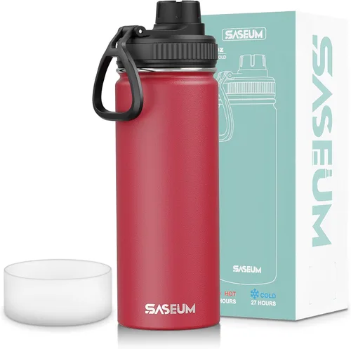 Vista 26 de SASEUM Botella de agua de acero inoxidable de 12 onzas, botella aislada sin BPA con tapa de boquilla a prueba de fugas, botella de metal de boca