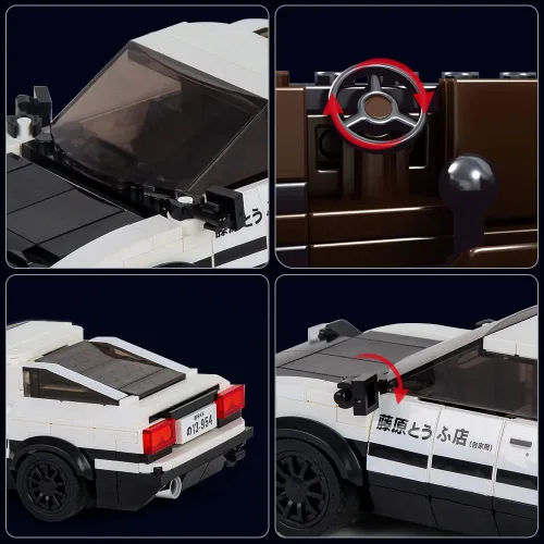 Vista 5 de Mould King AE86 Initial D - Juego de bloques de construcción de coche de juguete con vitrina de acrílico, modelo coleccionable 27013, genial cabina