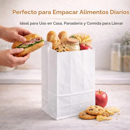 Vista 7 de Perfect Stix Bolsas de Papel Kraft Blanco de 4lb - 5" de Ancho x 9 3/4" de Alto con Fuelle de 3 1/8". Paquete de 100ct (Bolsa Kraft Blanca 4-100)