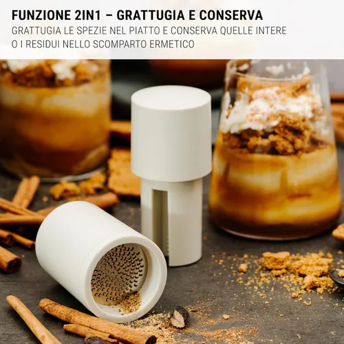 Vista 6 de Microplane 2 in 1 Spice Mill – Sand Beige Manual Mill with Stainless Steel Blade Ultra Sharp Nutmeg, Cinnamon, Tonka Bean, Long Pepper, Nuts &