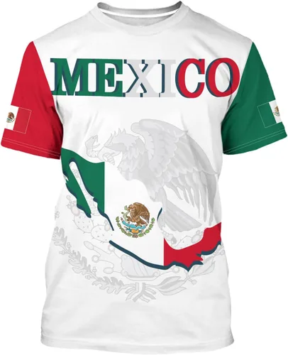 Vista 8 de Camiseta de manga corta con cuello redondo y bandera mexicana, camiseta 3D unisex