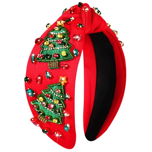 Vista 22 de Diadema de Navidad para mujer, accesorios de Navidad con cuentas, arco de Navidad, árbol, copo de nieve, diadema anudada HOHOHO, rojo y verde, perla