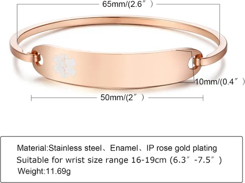 Vista 5 de VNOX Pulsera de acero inoxidable con grabado personalizado y alerta médica